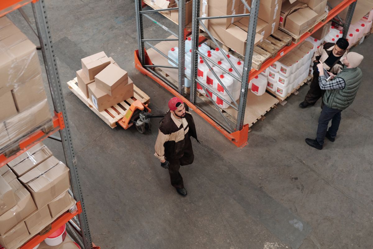 Warehouse team managing stock